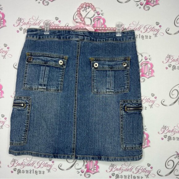 Bongo skirt cargo denim jean blue strappy buckles military y2k cute stretchy - Picture 5 of 9